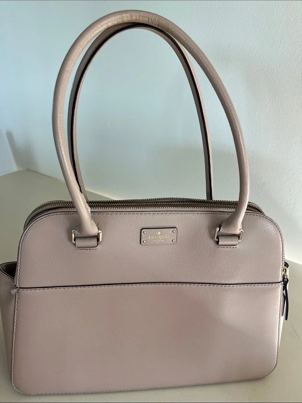 kate spade mauve taupe leather satchel
